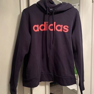 Navy blue Adidas hoodie with pink Adidas decal